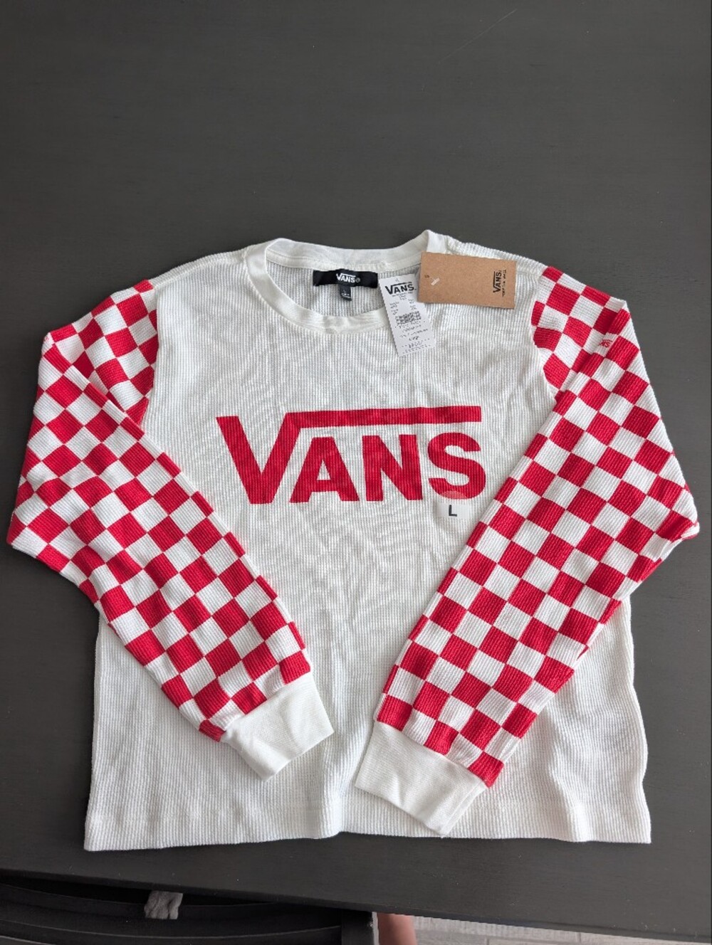 Vans Women's White & Red Checkered Long Sleeve Tee
